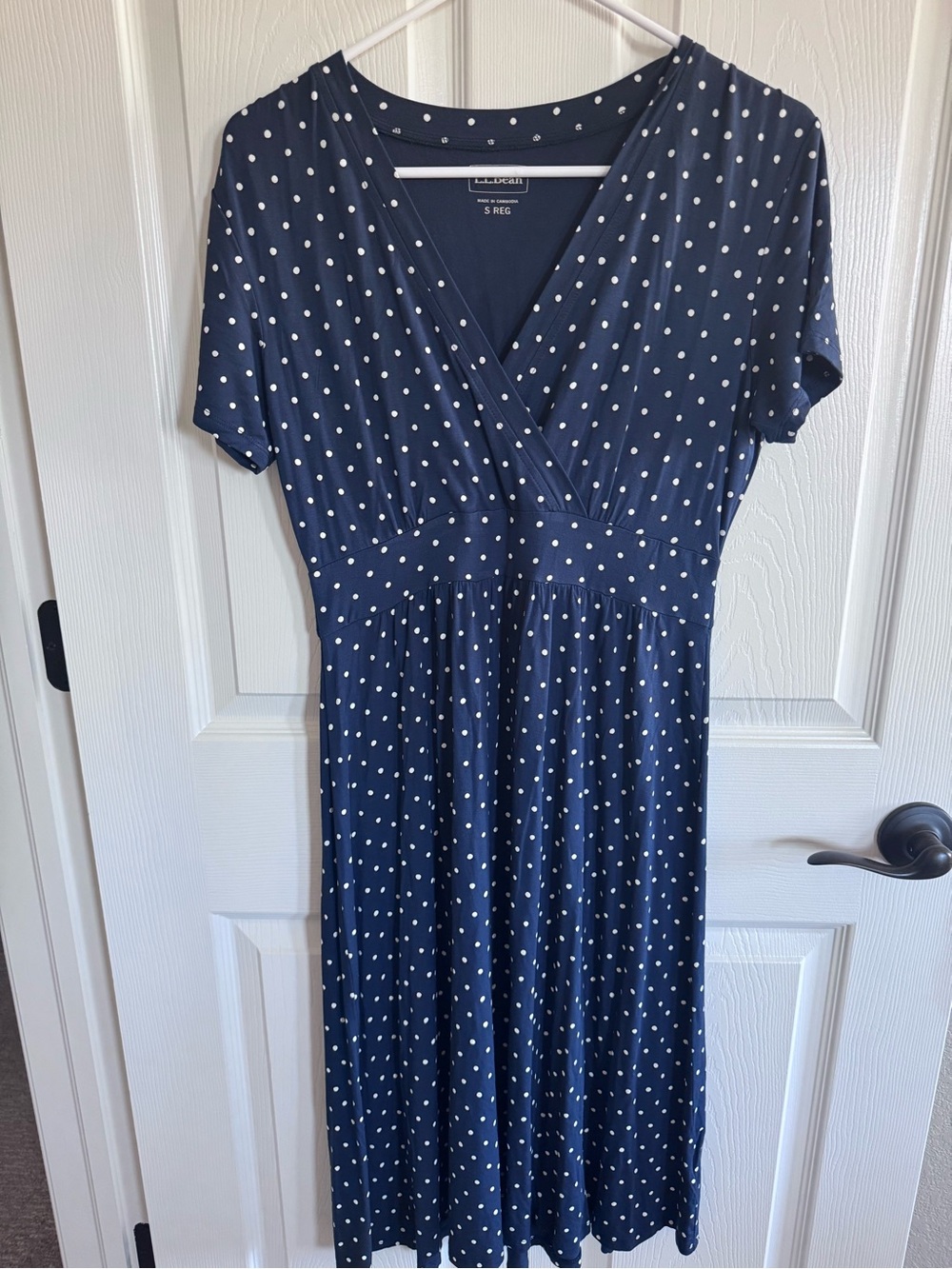 L.L. Bean Navy Dress with White Polka Dots